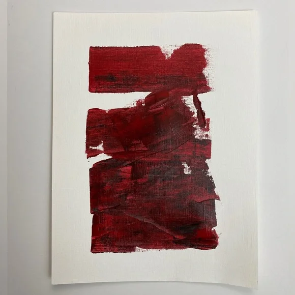 Abstract Acrylic Original Painting On Canvas Paper 9X12 Wall Art Red - Picture 2 of 6